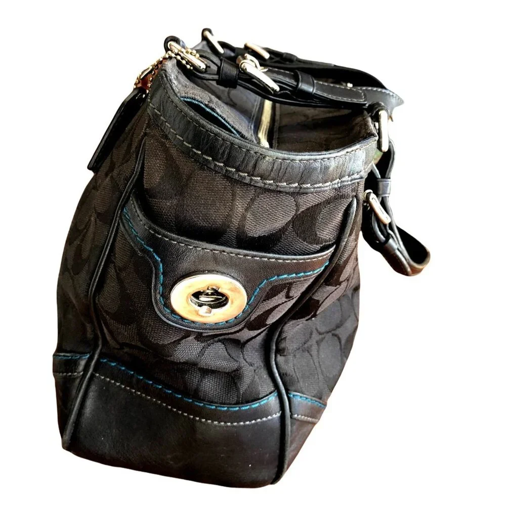 COACH - SIGNATURE AQUA BLACK JACQUARD PURSE - Picture 7 of 13